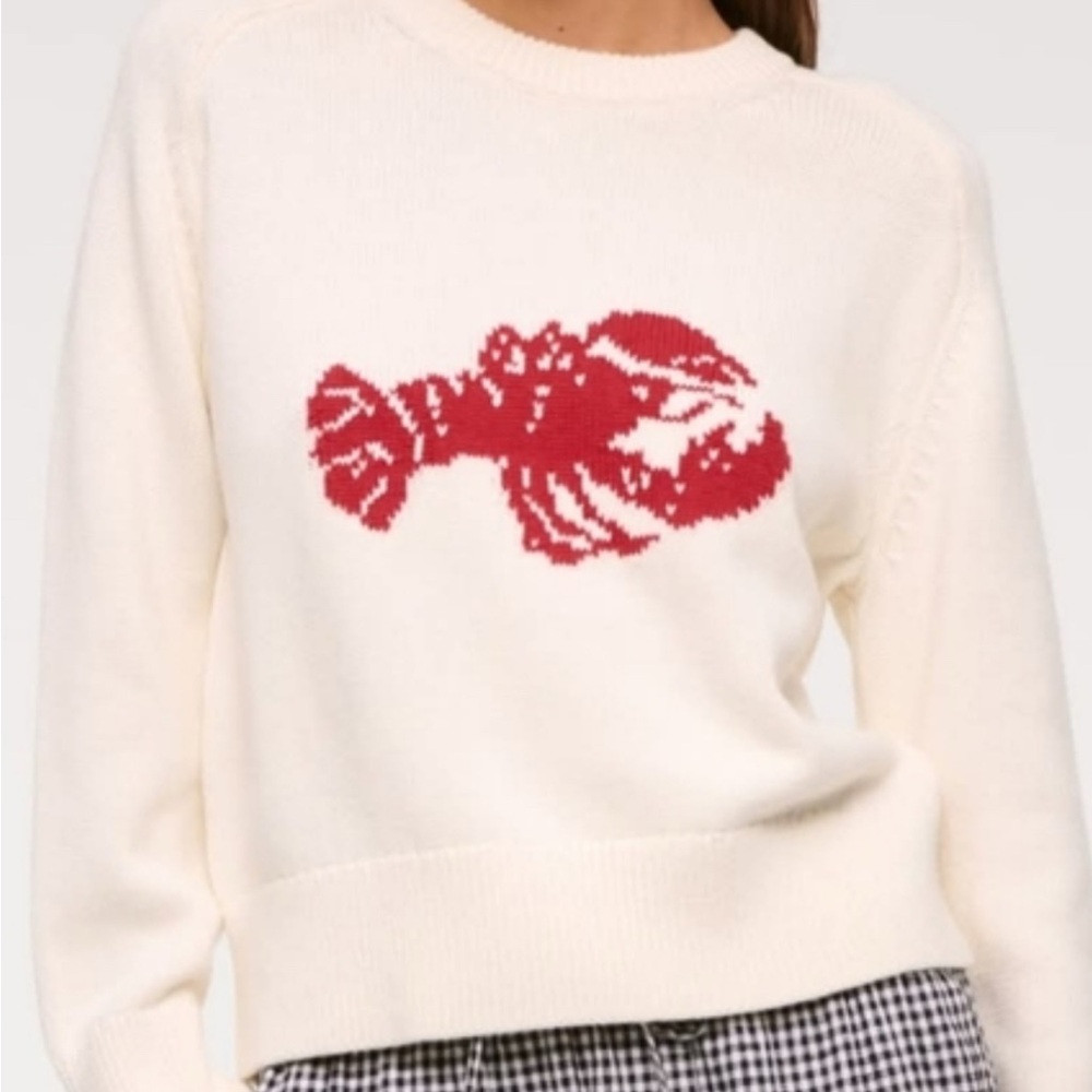 Abercrombie & Fitch Cream Crewneck Sweater with Red Lobster Graphic